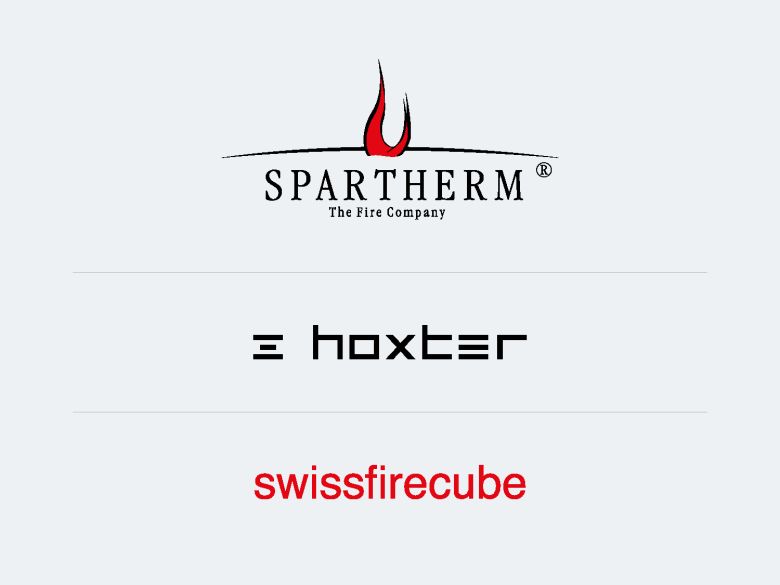Unsere Partnerfirmen und -marken sind Spartherm, hoxter und swissfirecube